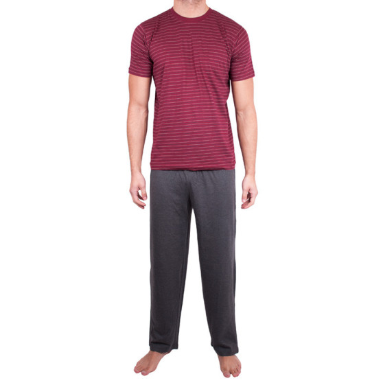 Pijama lungă pentru bărbați Molvy cu dungi gri și roșii (KT-019)