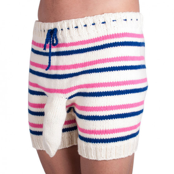 Boxeri largi tricotați manual Infantia crem cu dungi colorate