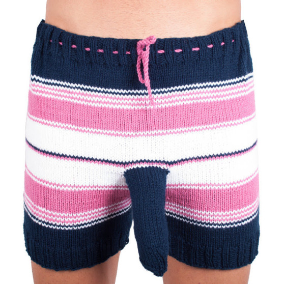 Boxeri largi tricotați manual Infantia dungi roz albastru și alb
