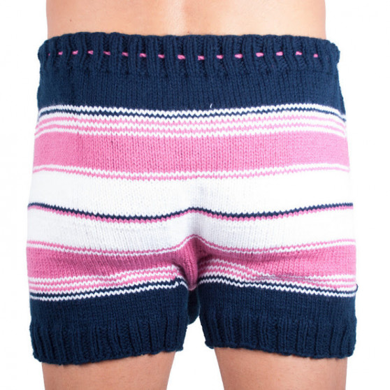 Pantaloni scurți tricotați manual Infantia dungi roz albastru și alb