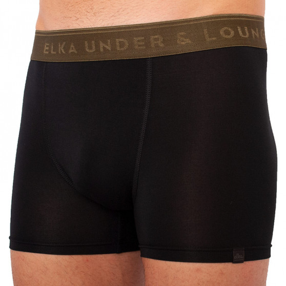 Boxeri pentru bărbați ELKA negru cu elastic kaki premium (PB051)