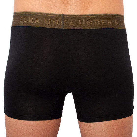 Boxeri pentru bărbați ELKA negru cu elastic kaki premium (PB051)