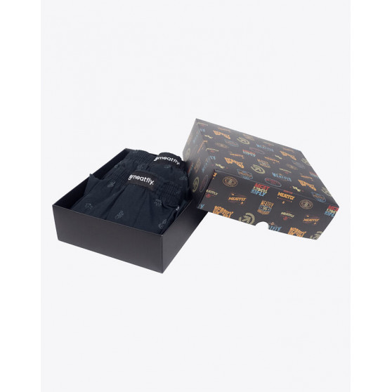 2PACK Boxeri largi bărbați Meatfly negru în cutie cadou (Agostino -Black Sanchez)