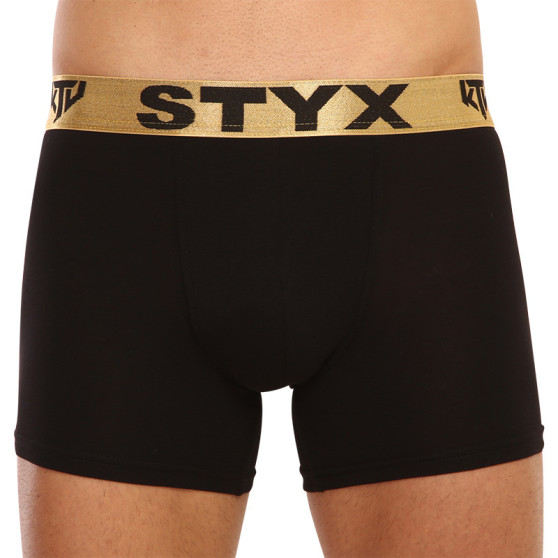 Boxeri bărbați Styx / KTV long elastic sport negru - elastic auriu (UTZ960)