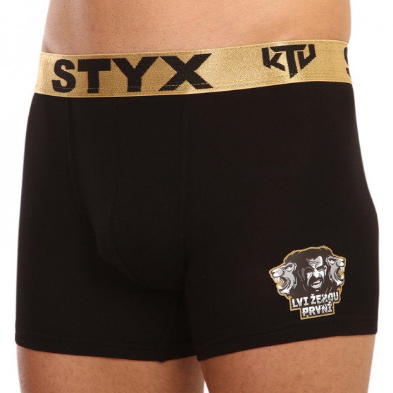 Boxeri bărbați Styx / KTV long elastic sport negru - elastic auriu (UTZL960)