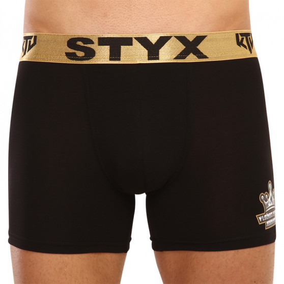 Boxeri bărbați Styx / KTV long elastic sport negru - elastic auriu (UTZK960)