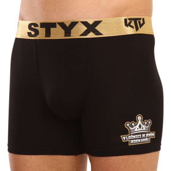 Boxeri bărbați Styx / KTV long elastic sport negru - elastic auriu (UTZK960)