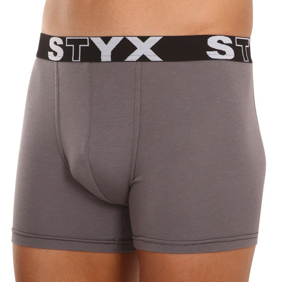 3PACK boxeri pentru bărbați Styx pantaloni scurți de boxer lungi sport elastic gri închis (3U1063)
