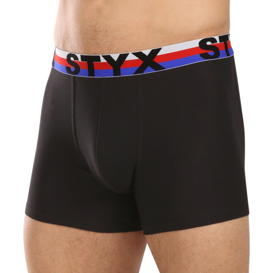 Pantaloni scurți de boxer pentru bărbați Styx sport lung elastic negru tricolor negru (U1960)