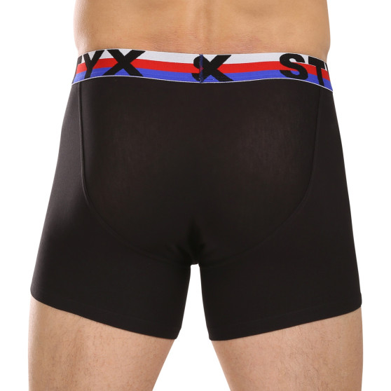 Pantaloni scurți de boxer pentru bărbați Styx sport lung elastic negru tricolor negru (U1960)